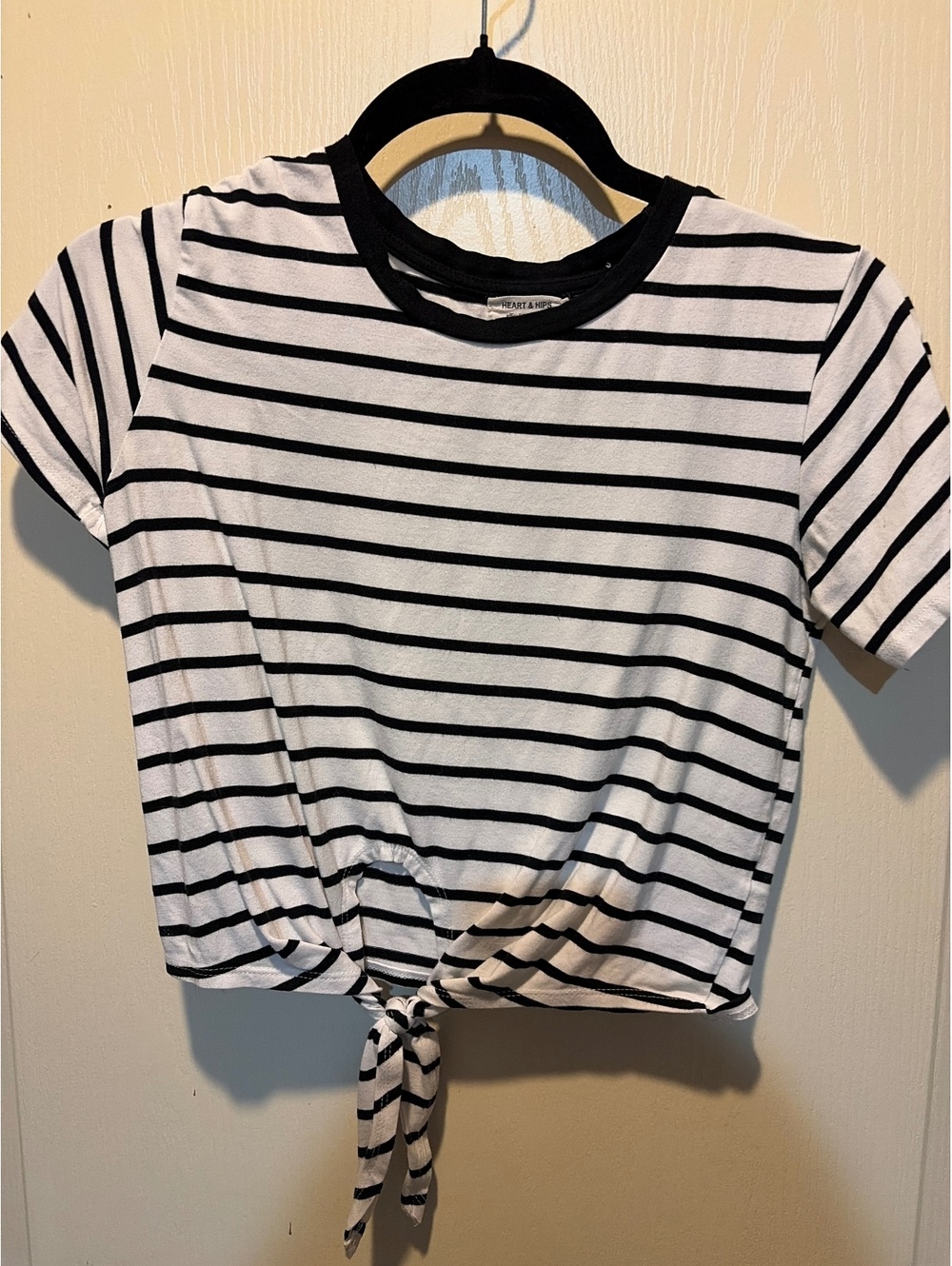 Heart & Hips Black and White Striped Tie-Front Crop Top